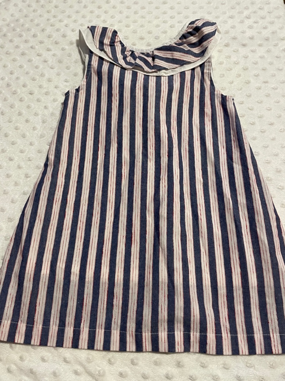 Striped Red, White, and Blue Ruffle Collar Girls Dress with bow tie back